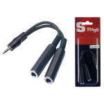 Stagg Cavo Adattatore - 2x Jack dritto mono da 6,3 mm femmina + 1x Jack dritto stereo da 3,5 mm maschio - Chassis connettore in plastica - Colore: Nero - Lunghezza: 0,1 m.