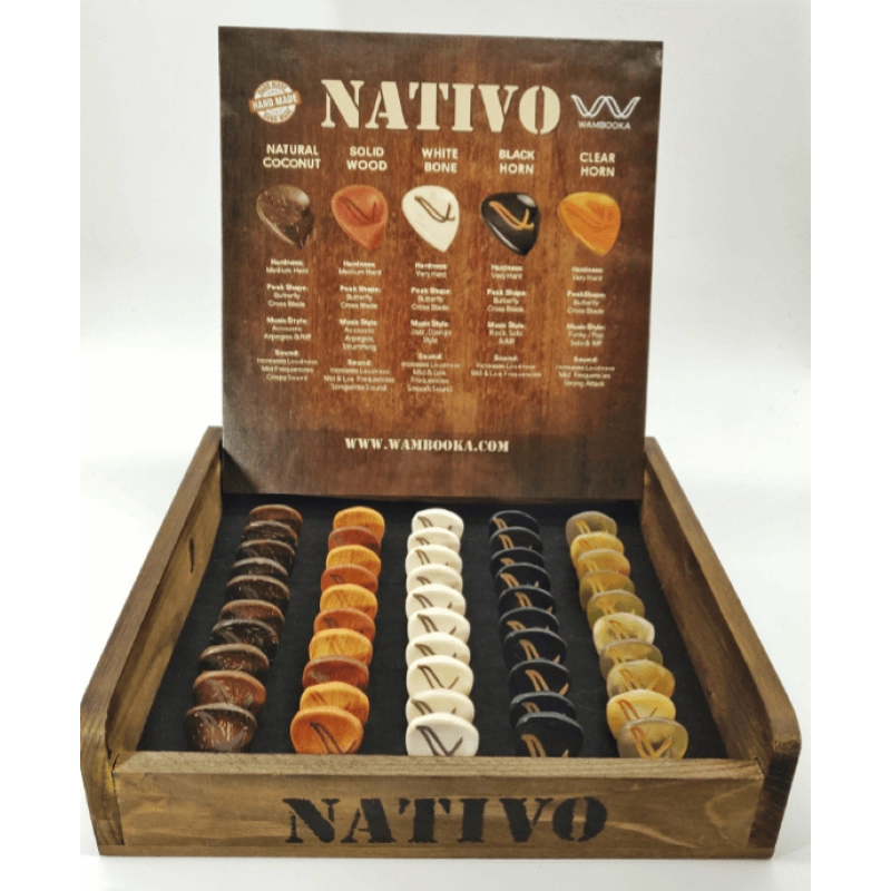 Wambooka Plettri Nativo Box 50 plettri in scatola di legno