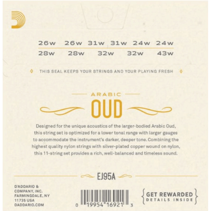 D'Addario EJ95A Oud Arabo Silver Nylon 11 corde