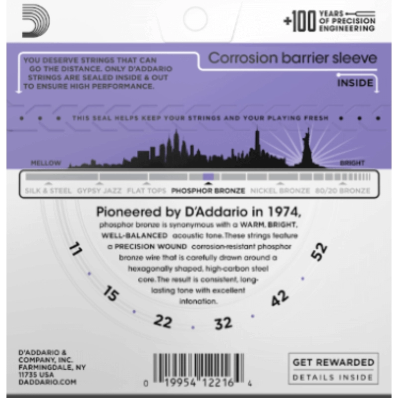 D'Addario EJ26 Set 11-52  Corde per Chitarra Acustica Fosforo