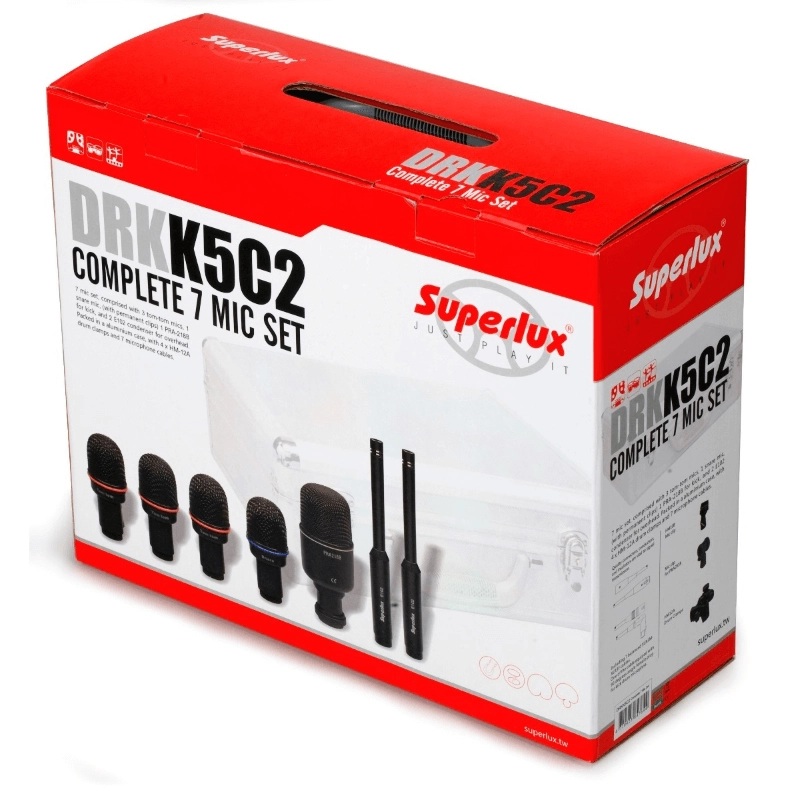 Superlux DRK K5C2 Set di 7 Microfoni per Batteria Acustica con Case Rigido