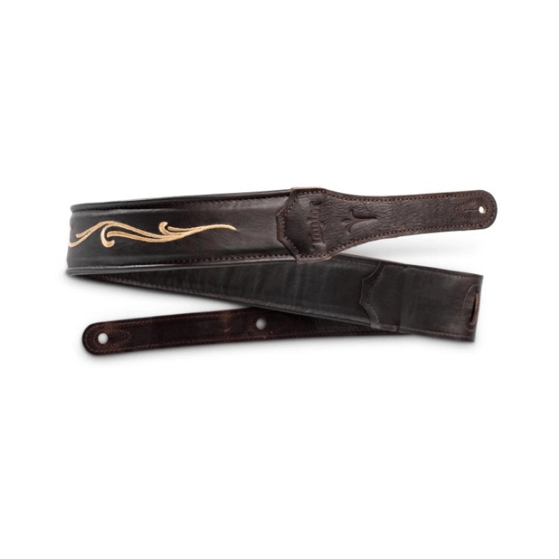 Taylor Spring Vine 2.5" Embroidered Leather Guitar Strap - Chocolate Brown