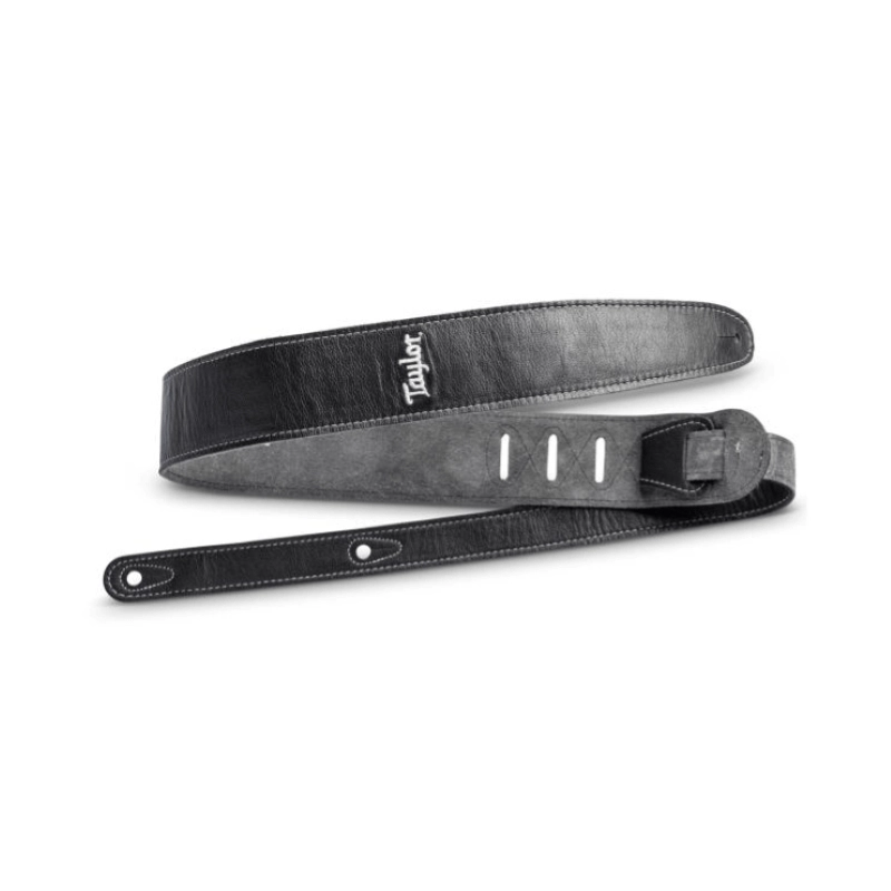 Taylor 2.5" Black Leather Guitar Strap - Black, Suede Back