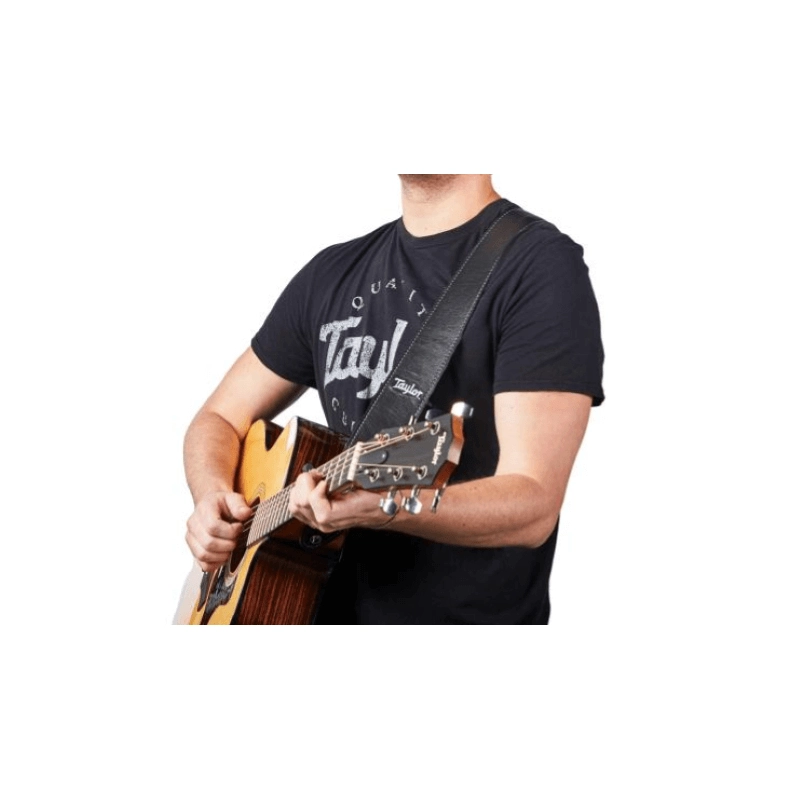Taylor 2.5" Black Leather Guitar Strap - Black, Suede Back