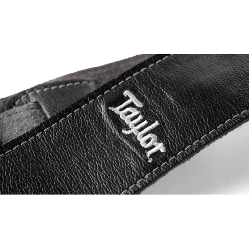 Taylor 2.5" Black Leather Guitar Strap - Black, Suede Back