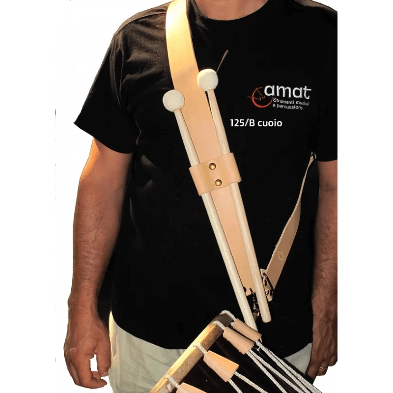 Amat 125/B Tracolla con Porta Bacchette per Tamburo da Banda in Cuoio