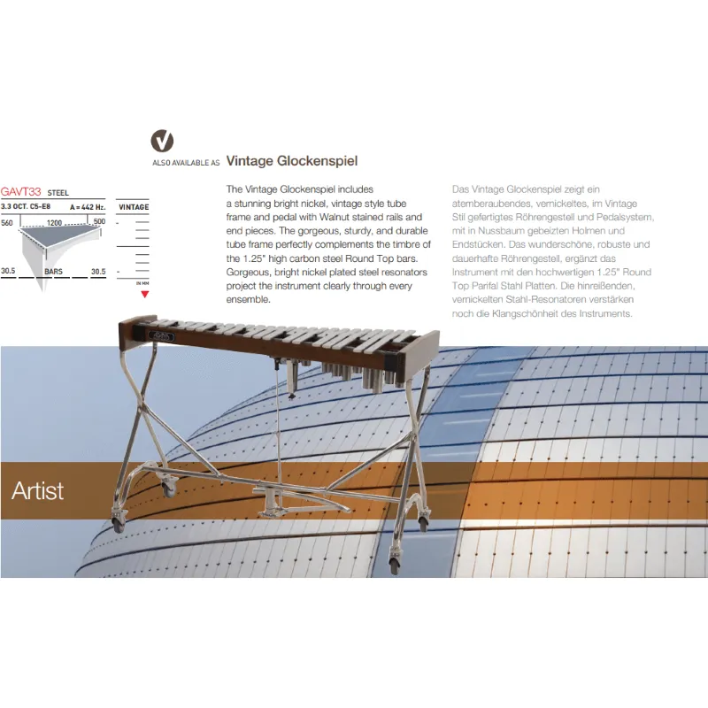 Adams GAVT33 Artist Glockenspiels, 3.3 Octaves (C5-E8), Roundtop bars, Vintage Frame with reversible dampening