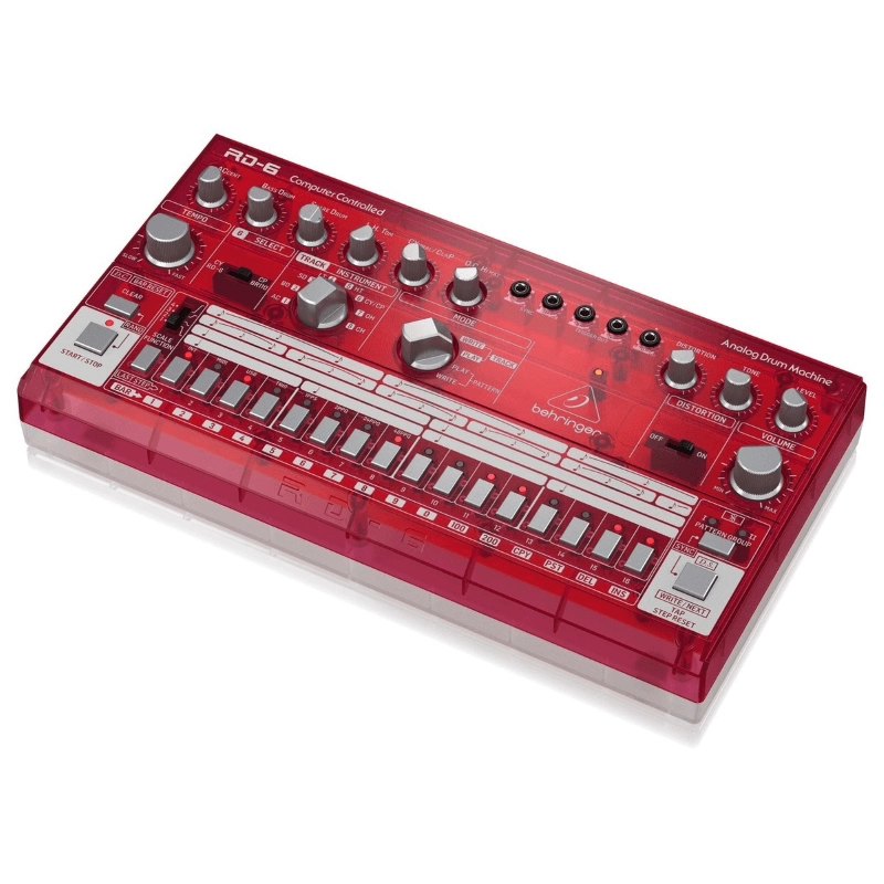 Behringer RD6 SB Drum Machine Analogica con 8 Suoni, Sequencer 16 Step ed Effetti di Distorsione Rosso Traslucido
