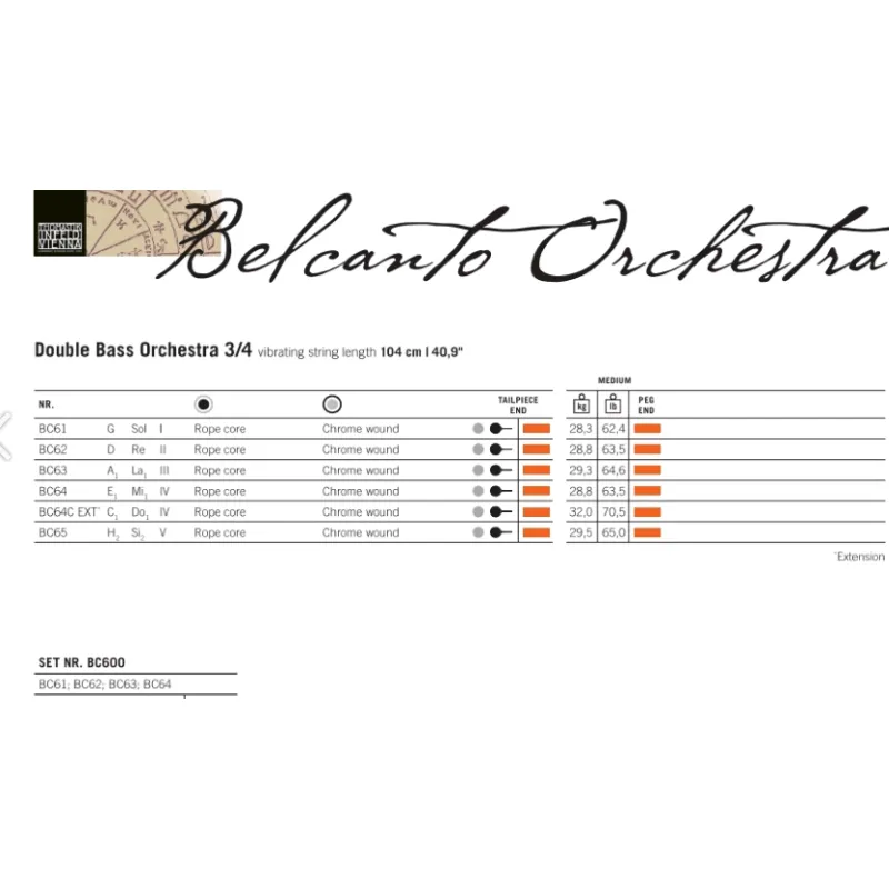 Thomastik BC600 Belcanto Contrabbasso set 3/4 Orchestra