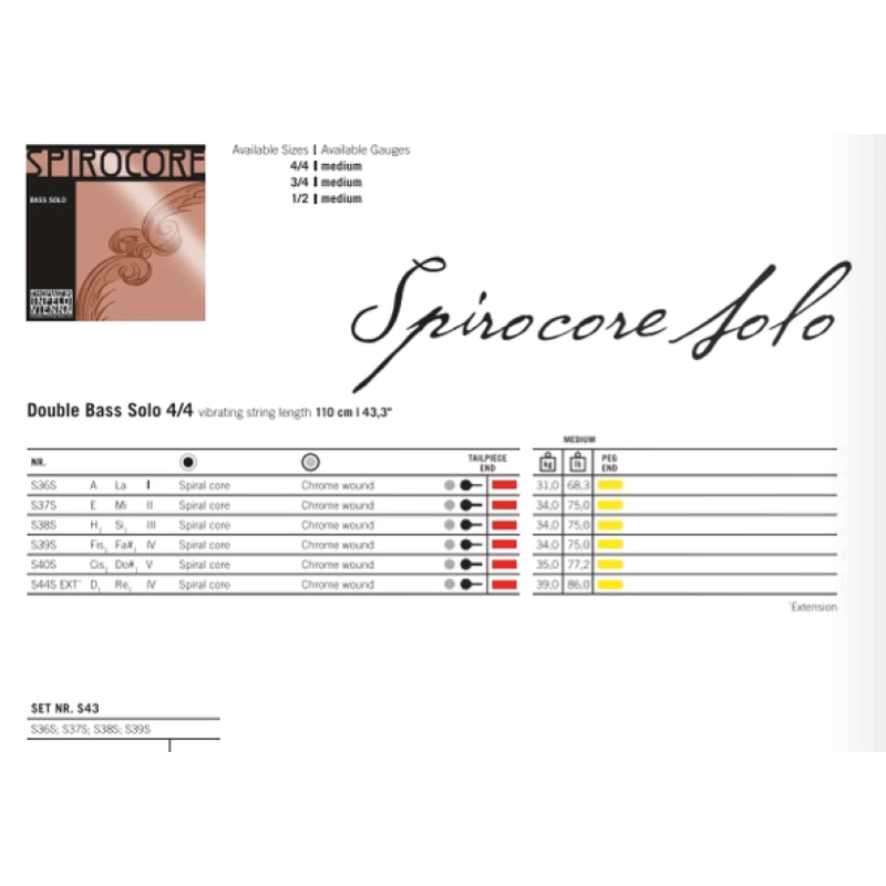 Thomastik S43 SET SOLO Contrabbasso 4/4 Spirocore