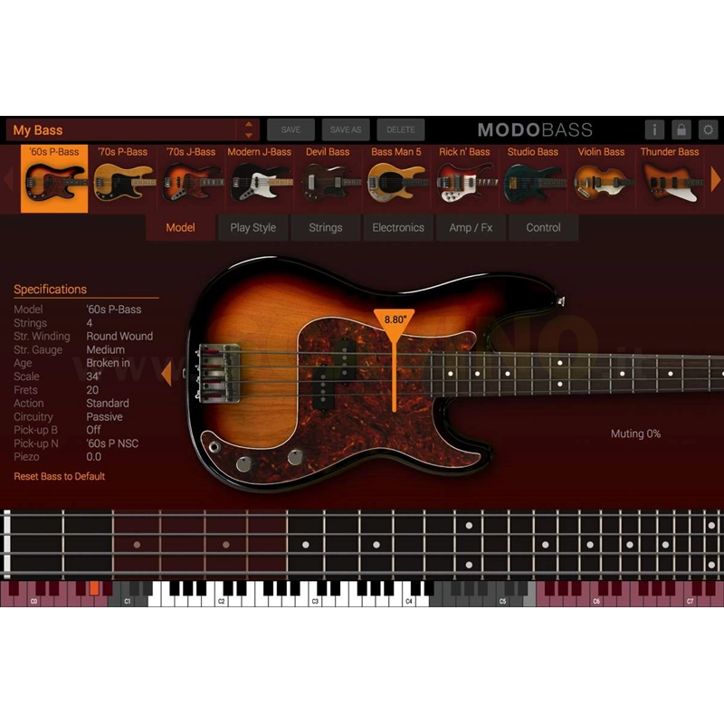 IK Multimedia MODO BASS -strumento vistuale basso elettrico a modelli fisici