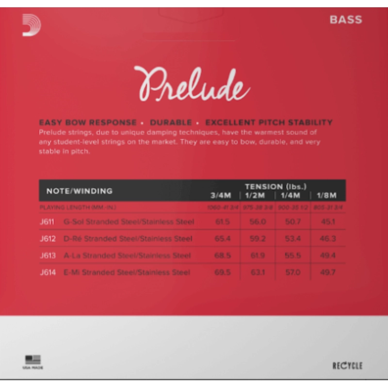 D'Addario J610 1/4 Corde Contrabbasso Prelude