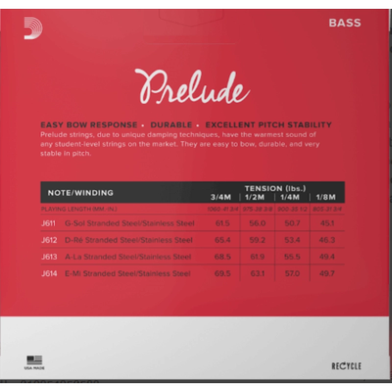 D'Addario J610 3/4 Corde Contrabbasso Prelude