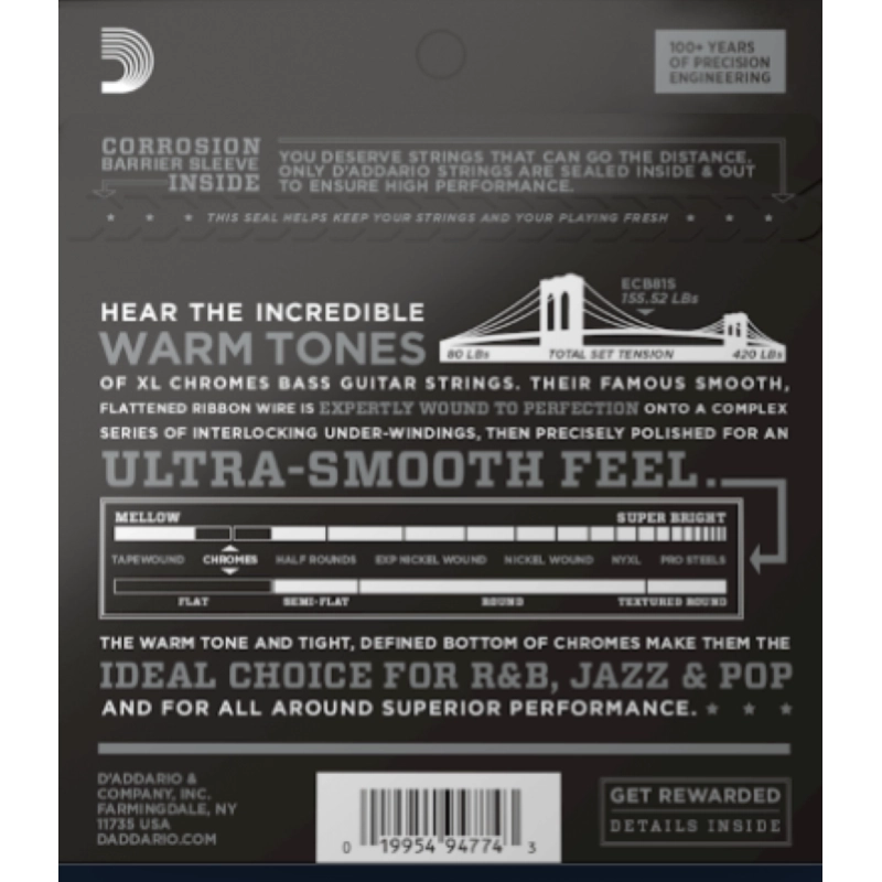 D'Addario ECB81S Set Bass Chrome 45-100 Short