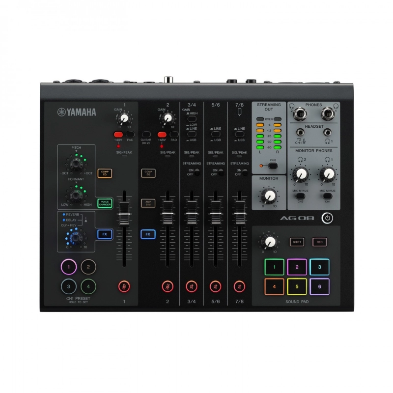 Yamaha AG08BL Mixer Mixer Live Streaming a 8 Canali con Interfaccia Audio USB Nero