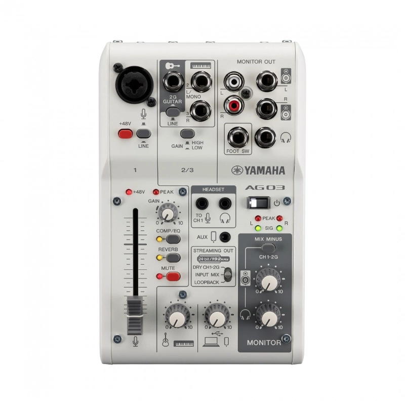 Yamaha AG03MKIIW Mixer Live Straming 3 Canali con Interfaccia Audio USB Bianco