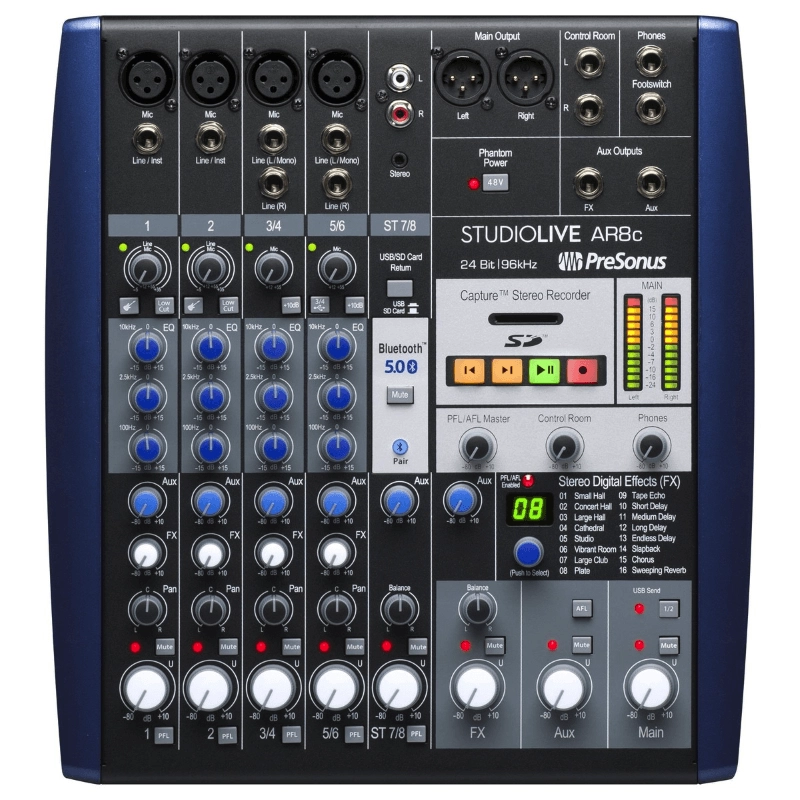 PreSonus StudioLive AR8C USB Mixer Ibrido Analogico/Digitale 8 Canali Registratore 8 Tracce e Interfaccia Audio USB