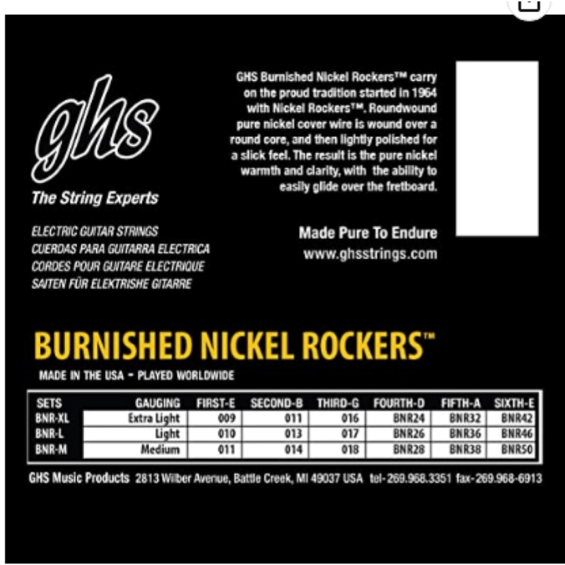 GHS Tone City Muta corde per chitarra elettrica 9-42 - Serie Burnished Nickel Rockers - Extra Light - Suono caldo e vintage - Rollerwound Polished Pure Nickel (009-011-016-024w-032w-042w) - Acquistabile in confezione da 12pcs.