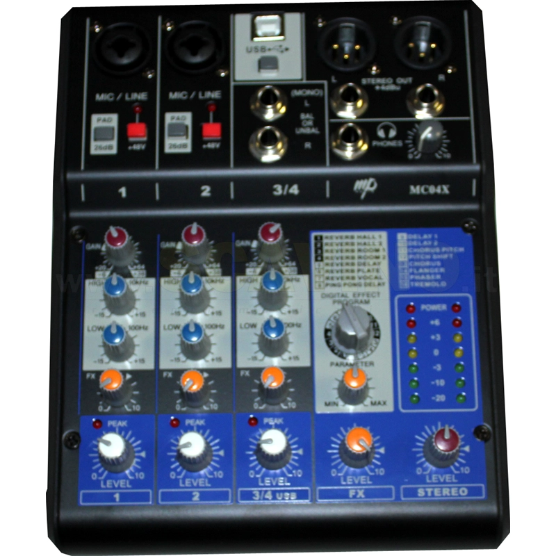 MPAudio MC04X mixer 4 canali con effetti