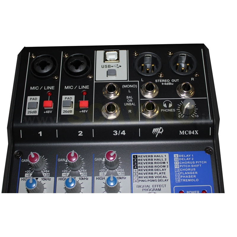 MPAudio MC04X mixer 4 canali con effetti