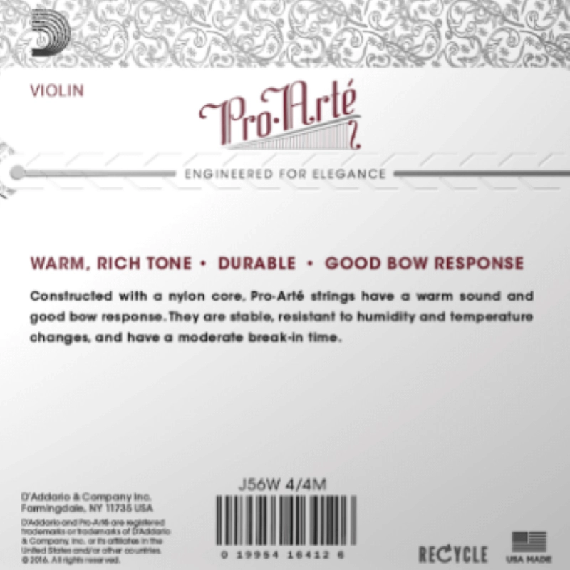 D'Addario J56 Set Corde PRO-ARTE Violino 4/4, Tensione Media