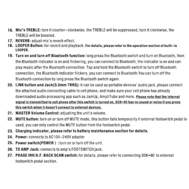 JOYO BSK-80 Amplificatore Chitarra Acustica e Voce a Batteria e Bluetooth