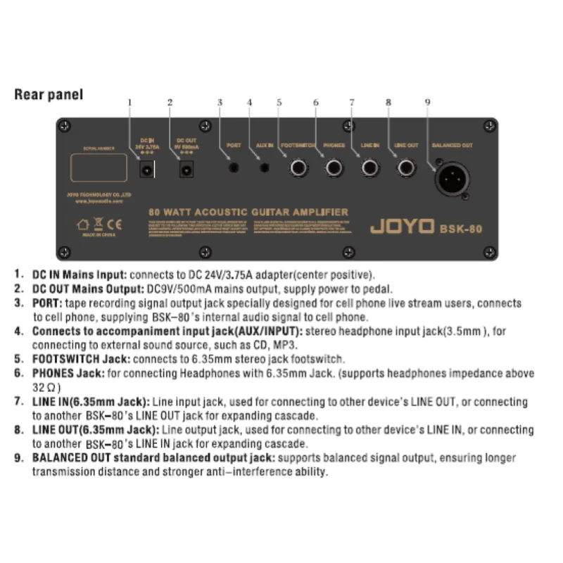 JOYO BSK-80 Amplificatore Chitarra Acustica e Voce a Batteria e Bluetooth