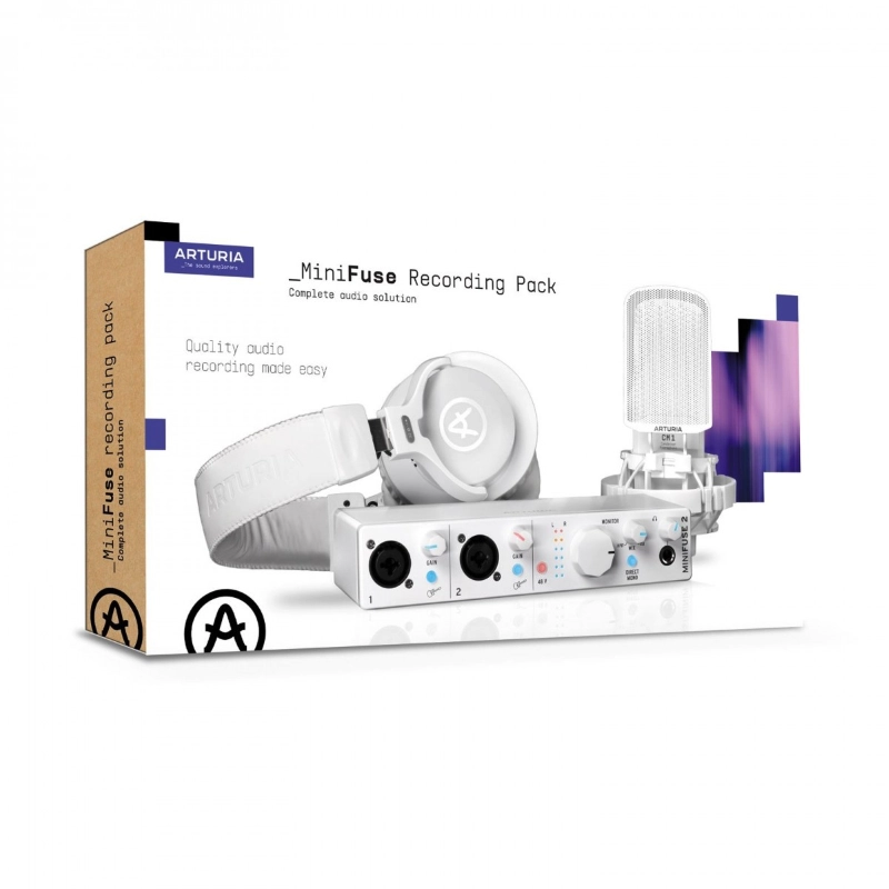 Arturia MiniFuse Recording Pack White Bundle con MiniFuse 2, Microfono, Cuffia e Cavi