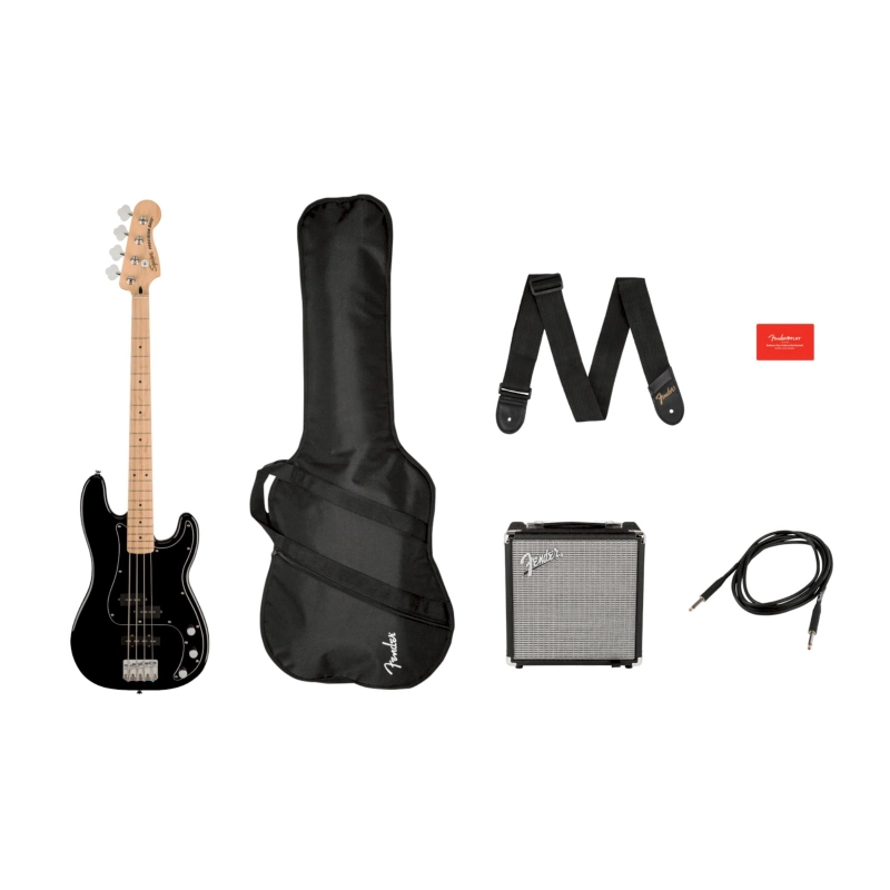 Fender Squier Affinity Series™ Precision Bass® PJ Pack, Maple Fingerboard, Black, Gig Bag, Rumble 15 0372981606