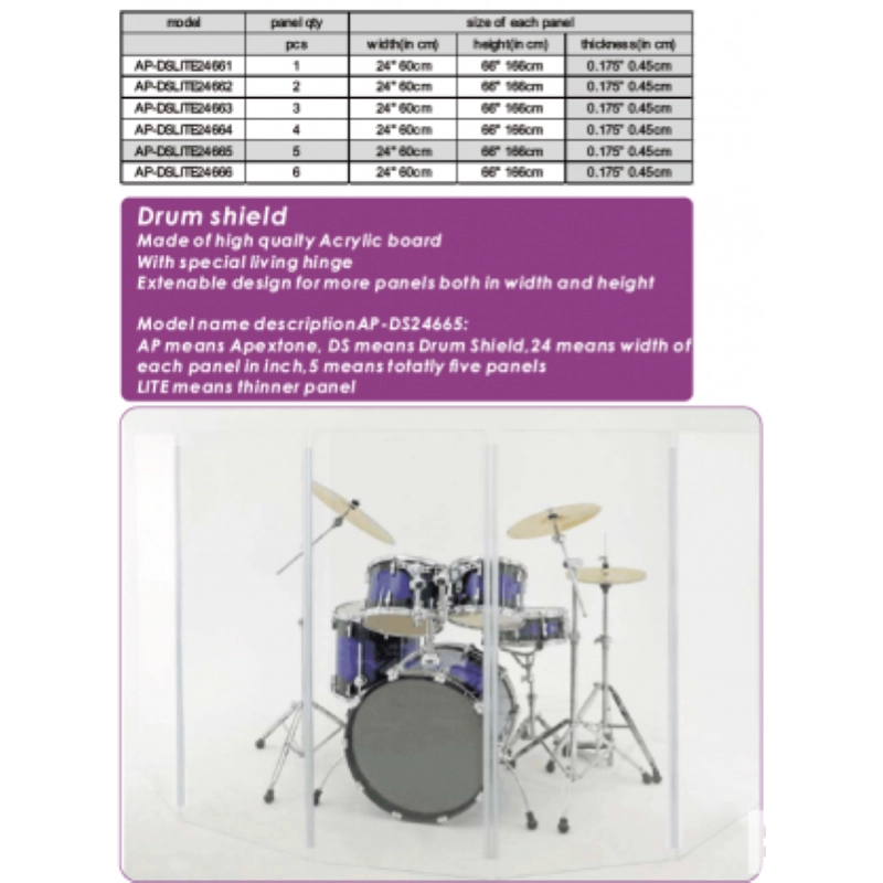 APEXTONE DRUM SHIELD Schermo Barriera Antirumore Cabina