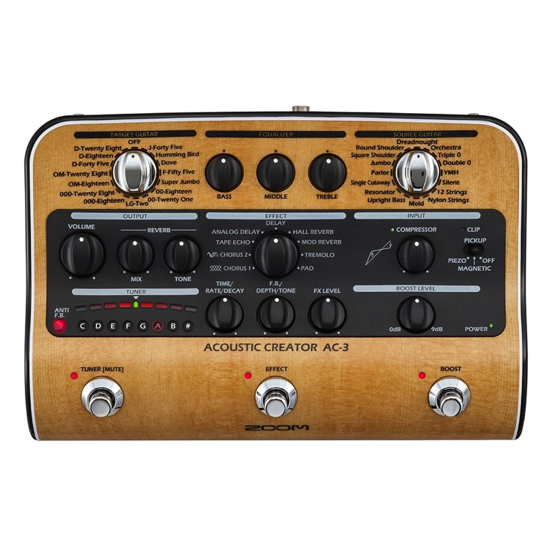 Zoom AC3 DI Box Stereo per Chitarra Acustica con Multieffetto EQ 3-Bande