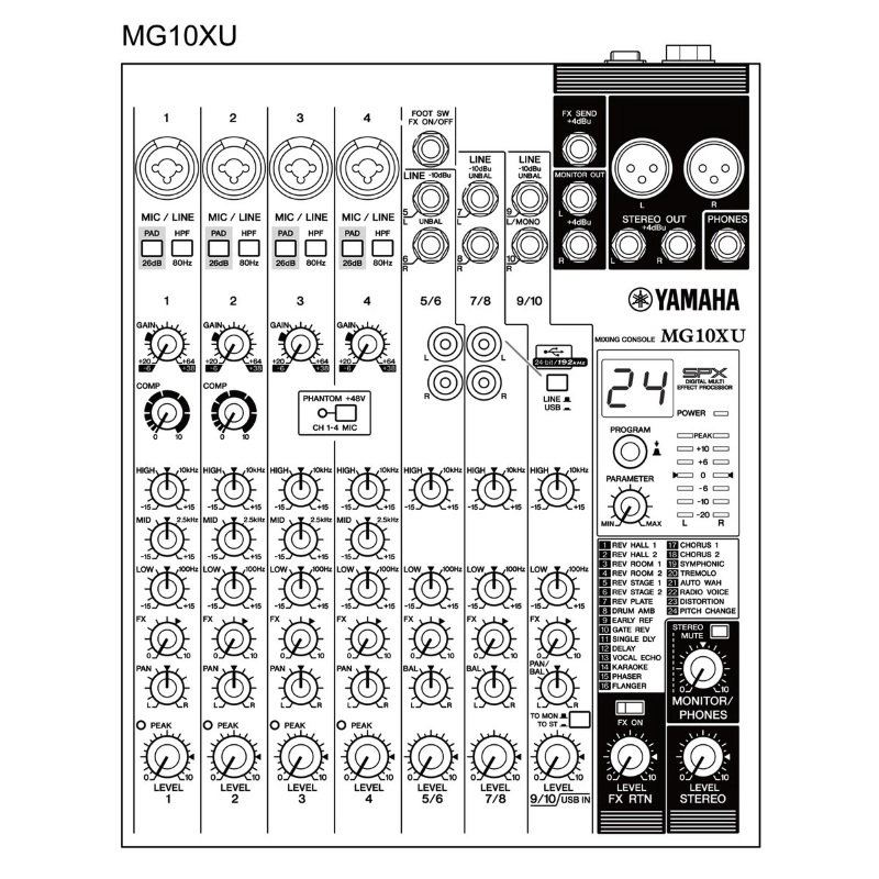 Yamaha MG10XU Mixer 10 Canali USB con Alimentazione Phantom ed Effetti