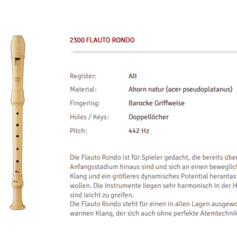 Moeck 2300 Flauto Dolce Contralto barocco doppi fori