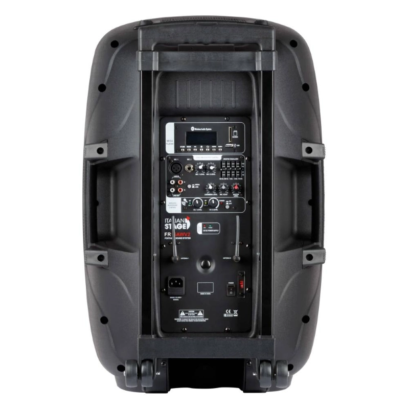 ITALIAN STAGE IS FR15AWV2 Sistema Trolley Amplificato a batteria usb e bluetooth doppio Radiomicrofono