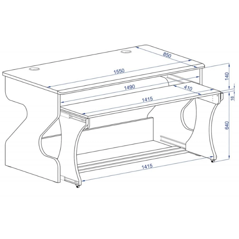 Zaor MIZA M Flex 2 level desk height adjust. Drawer Grey Wengé, Studio Workstation