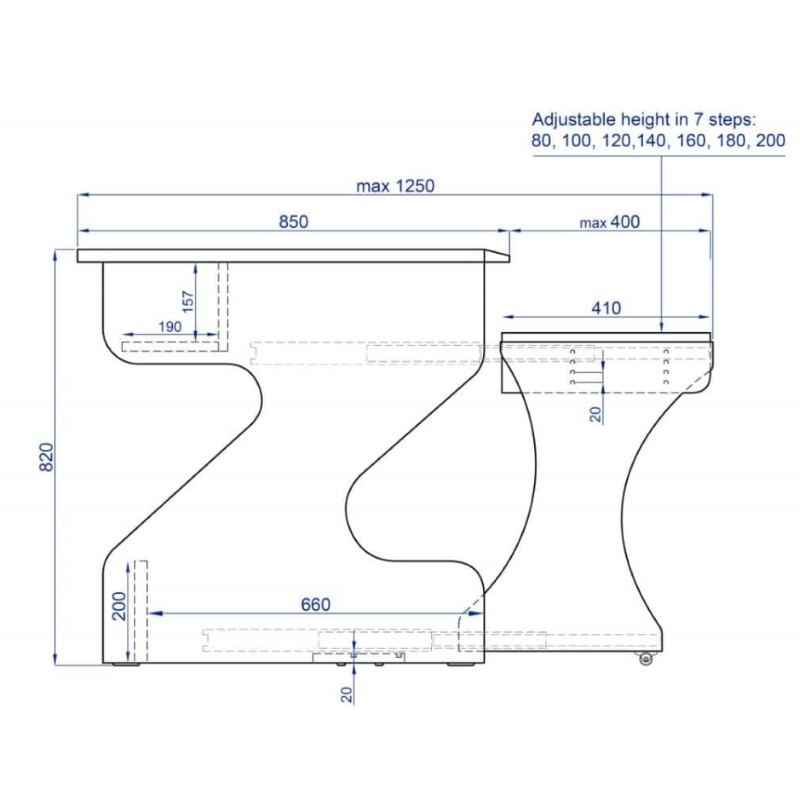 Zaor MIZA M Flex 2 level desk height adjust. Drawer Grey Wengé, Studio Workstation