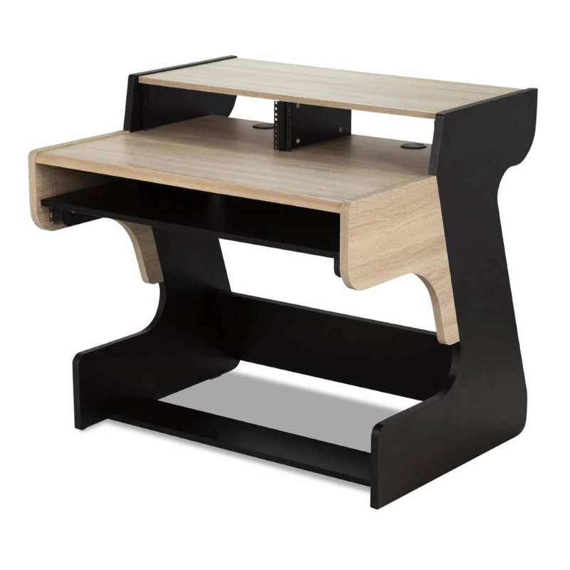 Zaor MIZA 49 Flex 3 level desk, 6 RU, adj, draw for 49 key Oak Black, Studio Workstation