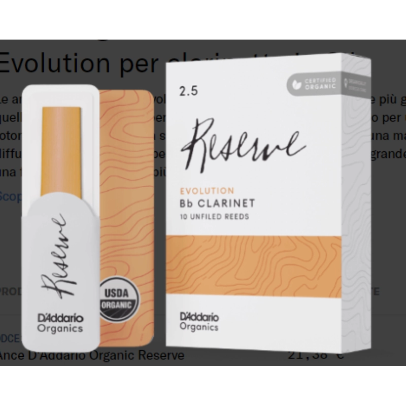 D'Addario Organic Reserve EVO Ance per Clarinetto in Sib 3.5+