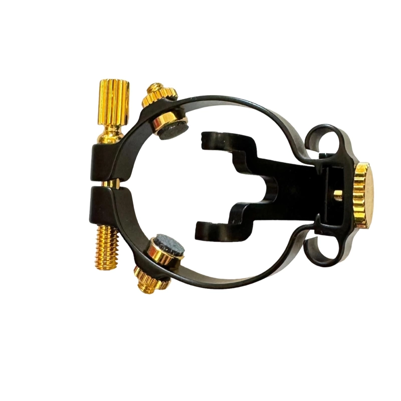 JLV Legatura per Sax Soprano Bocchini Ebanite Placcata Platino e Oro