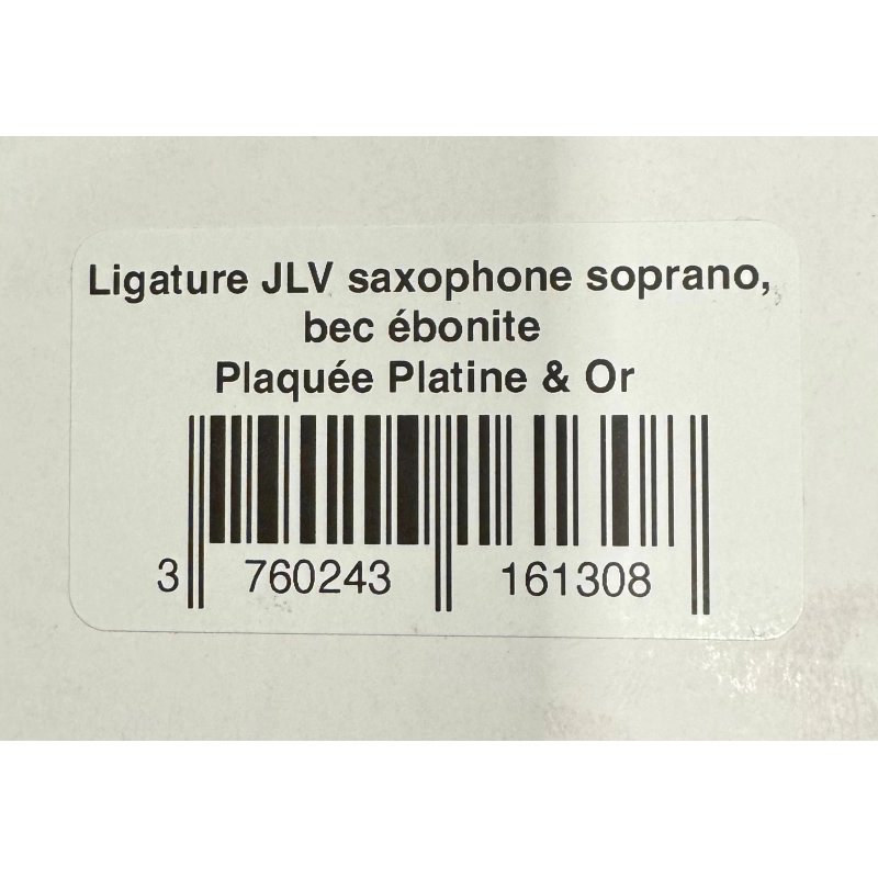 JLV Legatura per Sax Soprano Bocchini Ebanite Placcata Platino e Oro