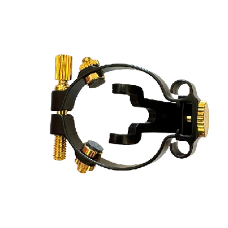 JLV Legatura per Sax Soprano Bocchini Ebanite Placcata Platino e Oro