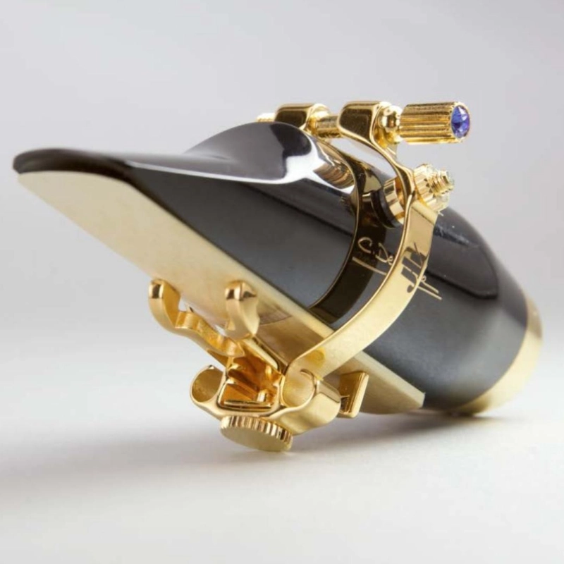 JLV Legatura per Sax Alto Bocchini Ebanite Placcata Platino e Oro