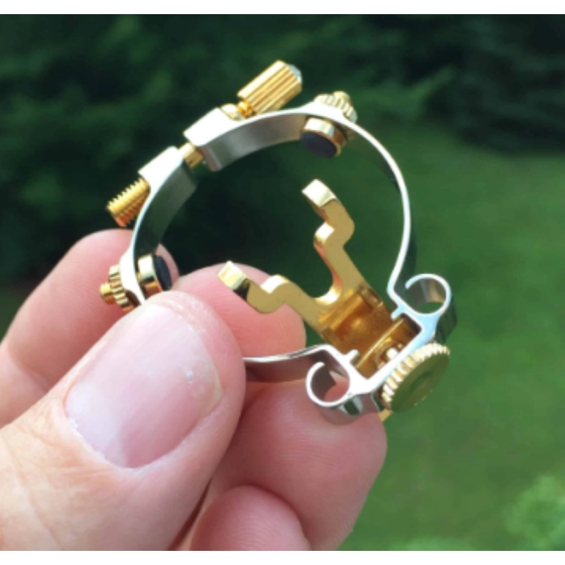 JLV Legatura per Sax Baritono e Clarinetto Basso Bocchini Ebanite Placcata Platino e Oro