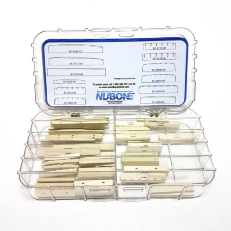 GraphTech NuB0ne Master Luthier Kit (50 Pcs) Box 36 capotasti NuBone e 14 traversini NuBone assortiti