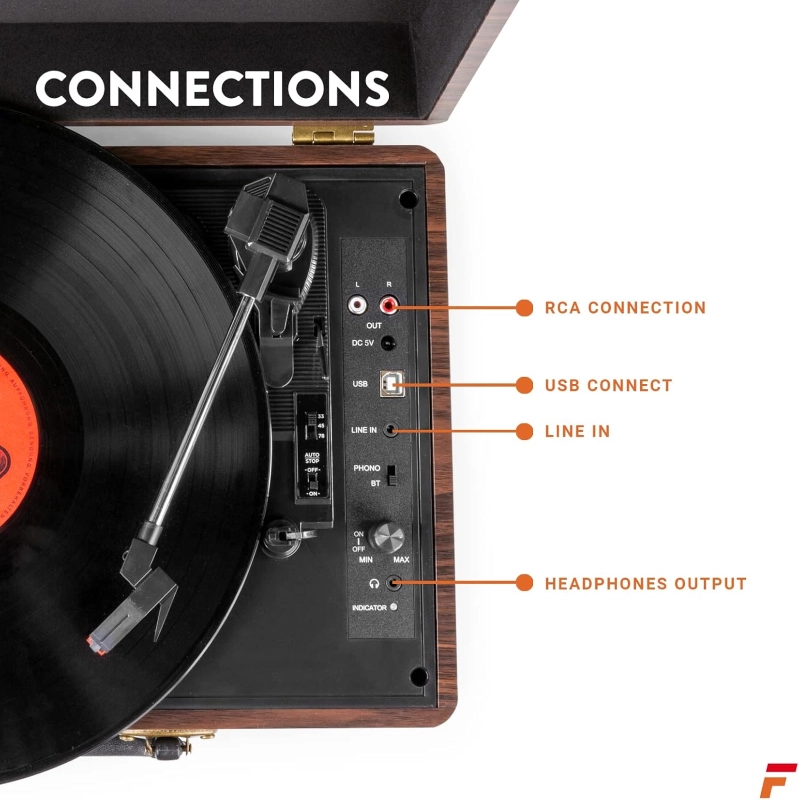 Fenton RP115B Record Player BT Brown Wood