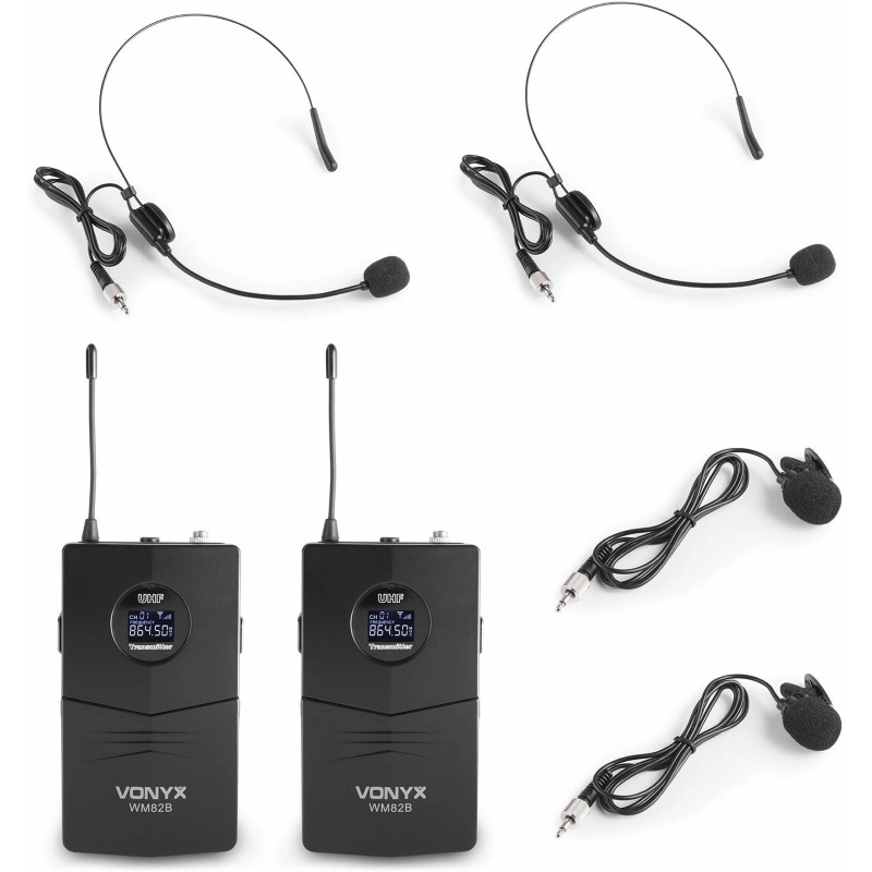 Vonyx WM82B Doppio Radiomicrofono Headset Digitale doppio Lavallier