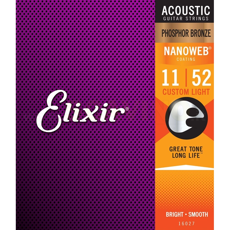 ELIXIR 16027 Nanoweb Custom Light Acoustic Phosphor Bronze 11/52