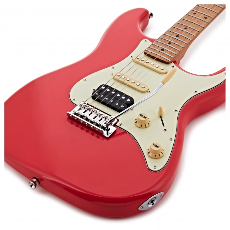 Jet Guitars JS400CRD HSS Coral Red Roasted Maple Chitarra Elettrica Rossa