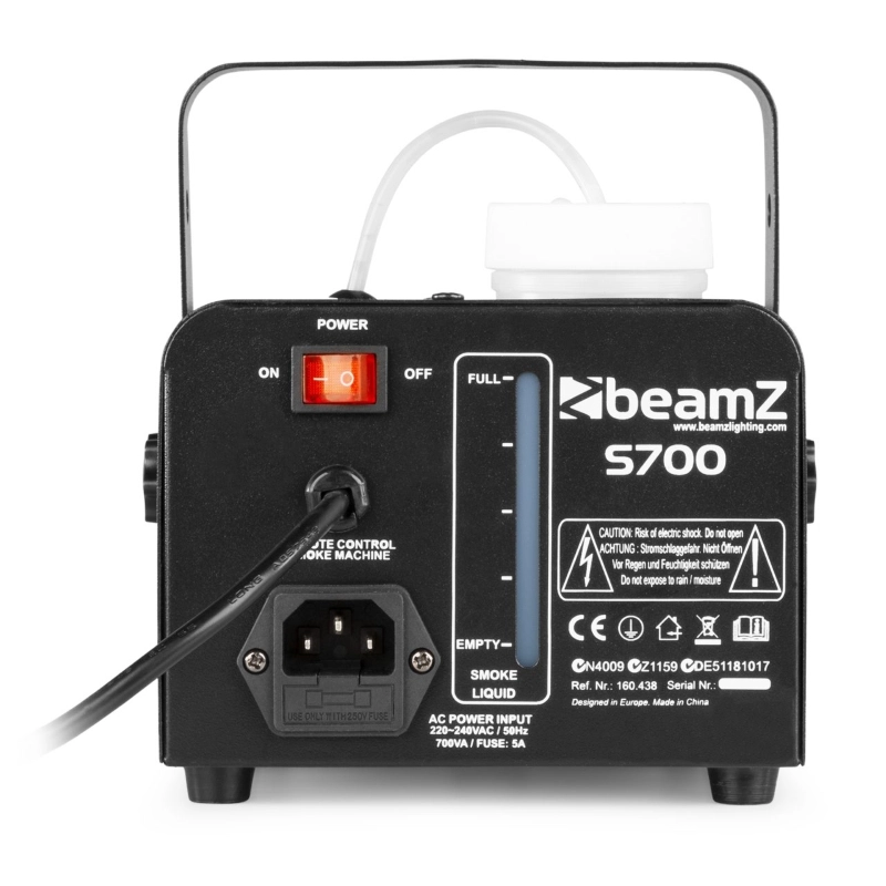 BEAMZ S700 MACCHINA DEL FUMO 700 WATT CON TELECOMANDO CABLATO E 500ML DI LIQUIDO OMAGGIO