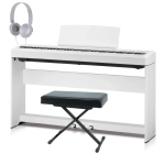 Kawai ES120W Mega Bundle Pianoforte Digitale 88 Tasti Bianco con Suppprto Pedaliera Panca e Cuffie
